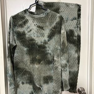 Green Tie-Dye Textured Top and Pants Set